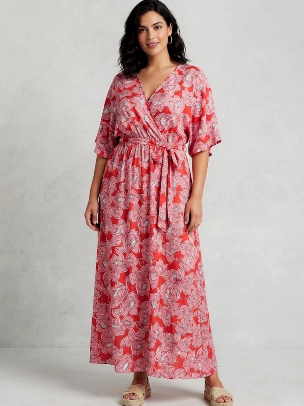 Loralette Pink Red Floral Maxi Dress Bohemian Romantic Maxi 14/16 NWT